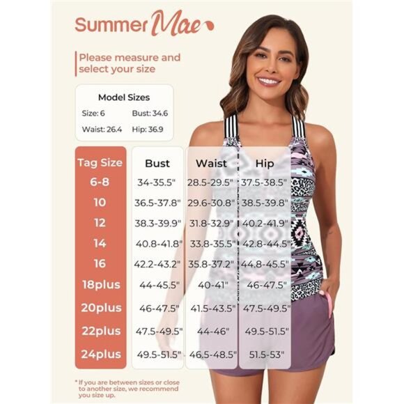 Modest Tankini Swimsuit with Pockets  2 Piece Sporty Tummy Control Set for Women - Picture 4 of 7